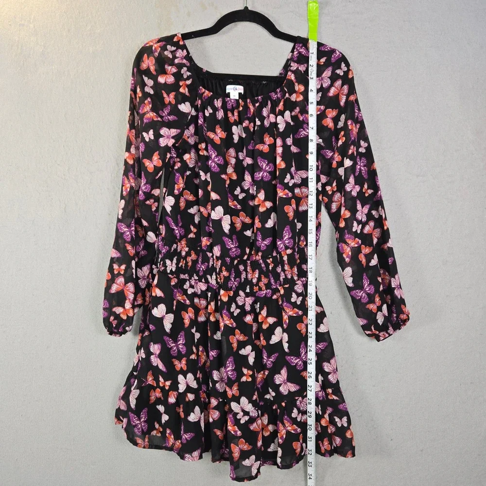 Sugar & Jade Butterfly Mini Dress Girls XL Black Purple‎ Casual Colorful Spring